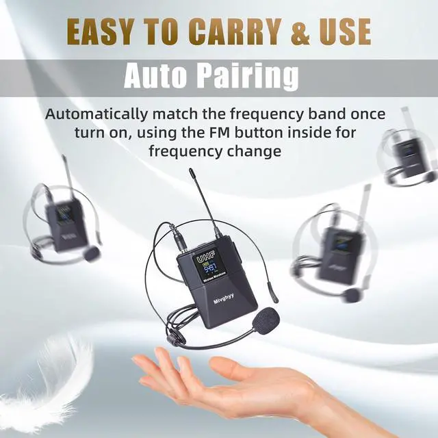 Alt view image 4 of 7 - Wireless Microphones System with UHF Headset/Lavalier Lapel Mics, Bodypack Transmitter, 4 x 50 Channels, 164ft Range for Church Conference Performance Singing Karaoke PA Speaker Mixer