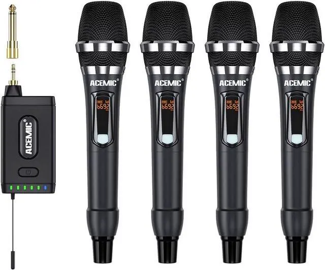 Main image of UHF Wireless Microphone System 4-Channel Cordless Mic with 4 Handheld Dynamic Microphones for Church, Speech, Weddings, Karaoke Machine, Q4