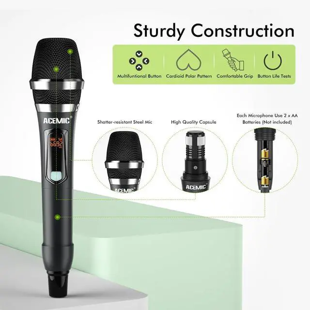 Alt view image 2 of 7 - UHF Wireless Microphone System 4-Channel Cordless Mic with 4 Handheld Dynamic Microphones for Church, Speech, Weddings, Karaoke Machine, Q4