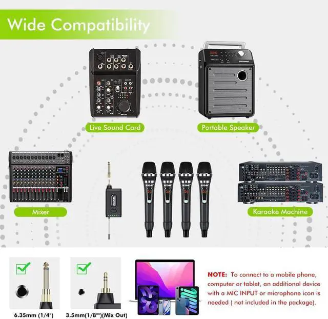 Alt view image 5 of 7 - UHF Wireless Microphone System 4-Channel Cordless Mic with 4 Handheld Dynamic Microphones for Church, Speech, Weddings, Karaoke Machine, Q4