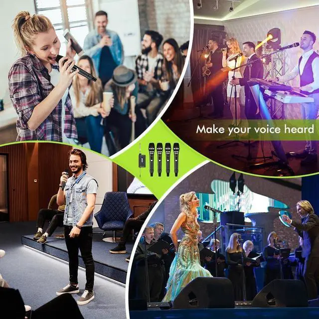 Alt view image 6 of 7 - UHF Wireless Microphone System 4-Channel Cordless Mic with 4 Handheld Dynamic Microphones for Church, Speech, Weddings, Karaoke Machine, Q4