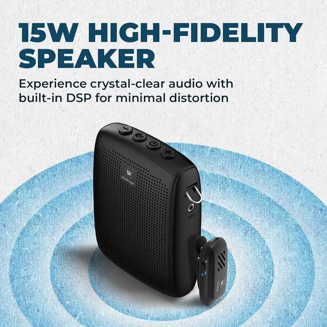 Alt view image 2 of 7 - WinBridge Wireless Voice Amplifier with Bluetooth Lavalier Lapel Microphone for Teachers,Portable Speaker and Wireless Clip On Microphone System, Mini Megaphone Speaker Mic Set 15W 2600mAh WB005