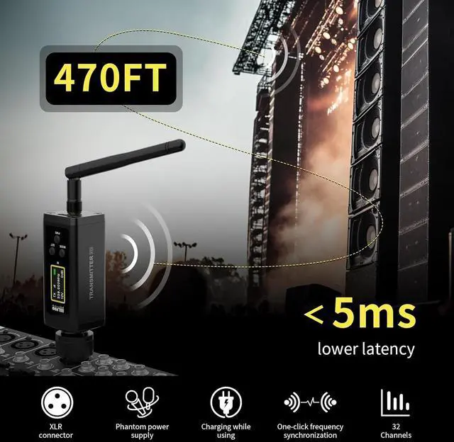 Alt view image 2 of 7 - UHF Wireless XLR Transmitter and Receiver with Dual Antennas, 470ft Range, Auto Channel Scanning, Plug-on Wireless Mic Adapter for Audio Mixer, Sound Field Test, Acoustic Measurement, F30