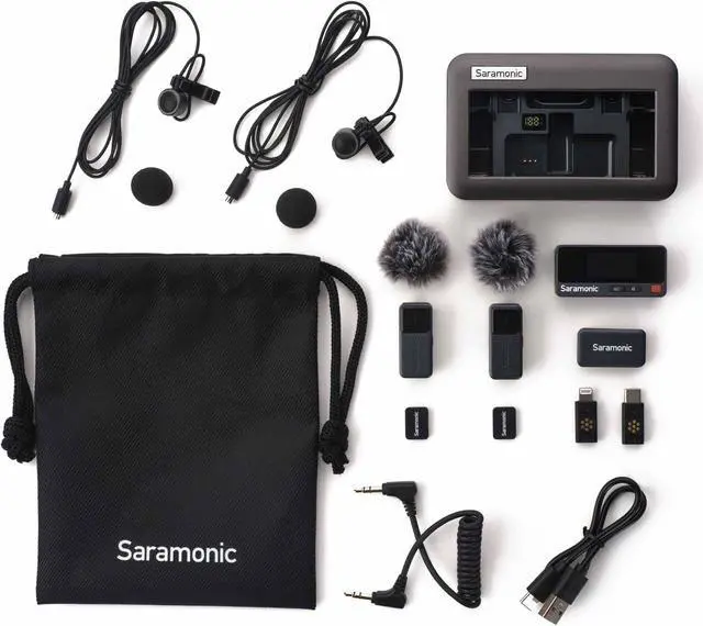 Alt view image 2 of 7 - Air 2-Person Wireless Micro Lavalier Microphone for iPhone/Camera/Android/PC 24-bit/48kHz, Noise Canceling, Limiting, Headphone Out, 120dB Max SPL, for Streaming, YouTube, Interviews, Vlog