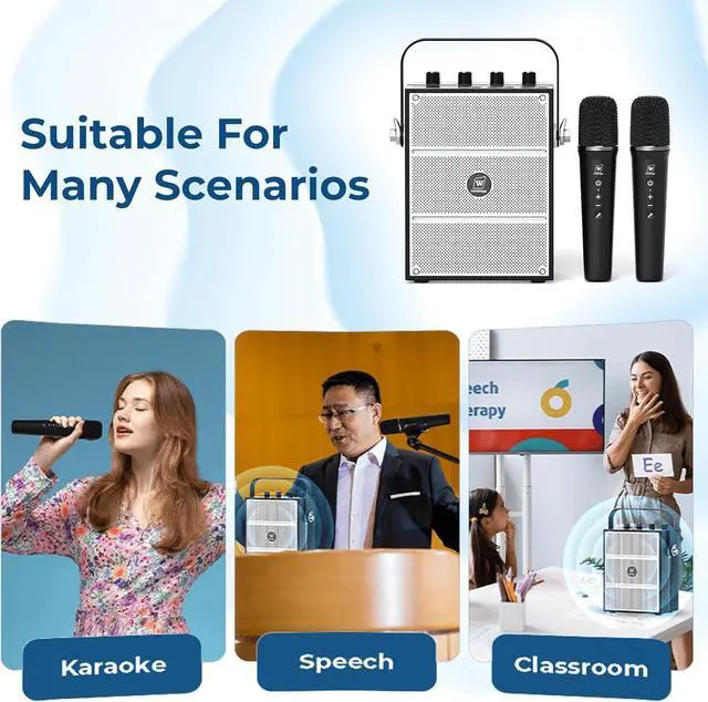 Alt view image 7 of 7 - 100W Powerful Voice Amplifier with 2 Wireless Microphones, Big Pro Sound Portable Speaker with Microphone, Bluetooth Speaker PA System Karaoke Machine Support BT/USB/TF Card/Aux/Guitar S99
