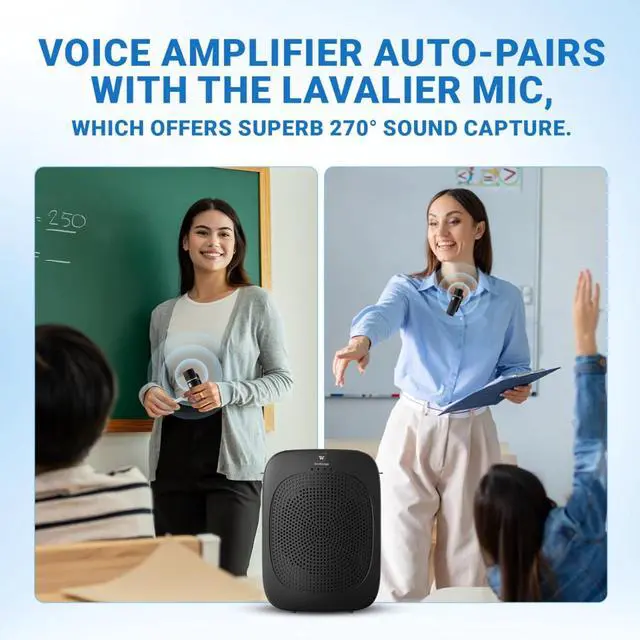 Alt view image 6 of 7 - Bluetooth Voice Amplifier with Wireless Lavalier Lapel Microphone for Teachers, Portable Speaker Clip-On Microphone, Mini Megaphone PA System for Classroom/Yoga/Public Events C006
