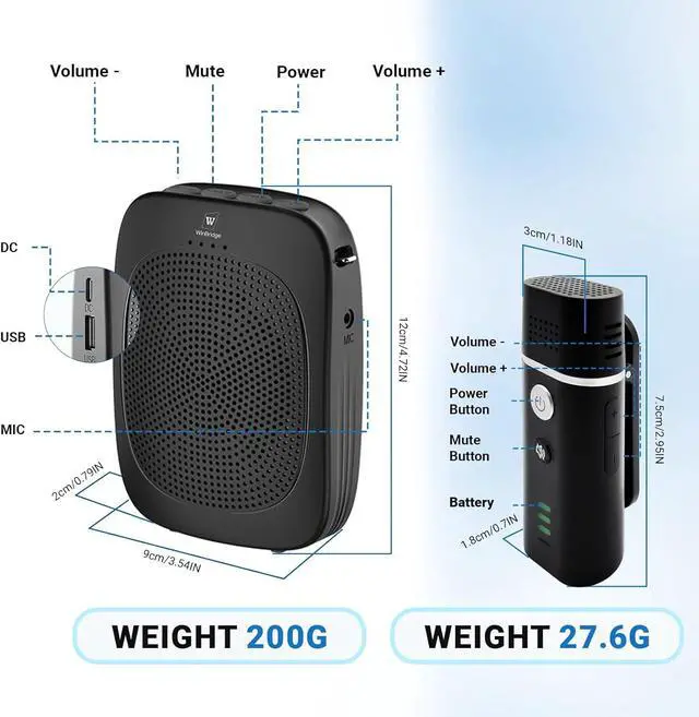 Alt view image 7 of 7 - Bluetooth Voice Amplifier with Wireless Lavalier Lapel Microphone for Teachers, Portable Speaker Clip-On Microphone, Mini Megaphone PA System for Classroom/Yoga/Public Events C006