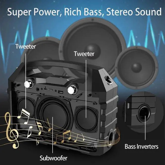Alt view image 2 of 7 - Wireless Bluetooth Portable PA Speaker System, Powerful Bluetooth Karaoke Machine with Dual Wireless Microphones for Karaoke, Wedding, Party, Teaching, Lecture, Church, Outdoor Indoor Activities