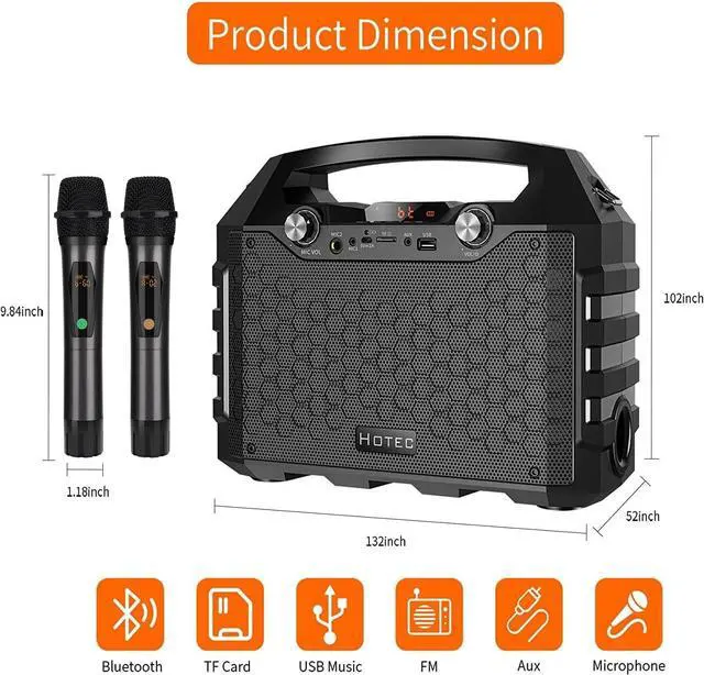 Alt view image 3 of 7 - Wireless Bluetooth Portable PA Speaker System, Powerful Bluetooth Karaoke Machine with Dual Wireless Microphones for Karaoke, Wedding, Party, Teaching, Lecture, Church, Outdoor Indoor Activities