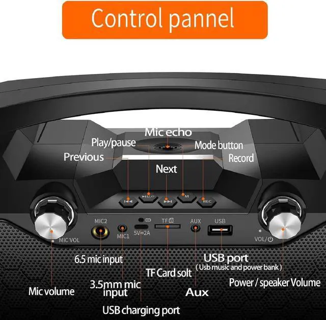 Alt view image 4 of 7 - Wireless Bluetooth Portable PA Speaker System, Powerful Bluetooth Karaoke Machine with Dual Wireless Microphones for Karaoke, Wedding, Party, Teaching, Lecture, Church, Outdoor Indoor Activities