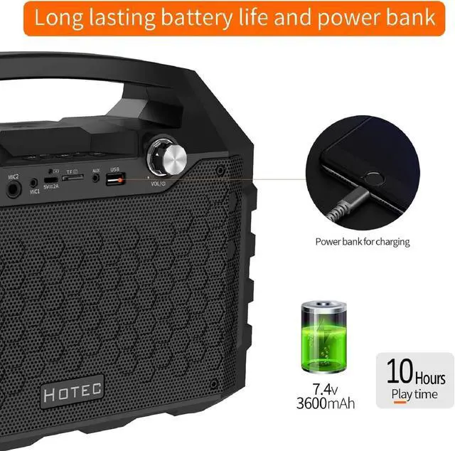 Alt view image 5 of 7 - Wireless Bluetooth Portable PA Speaker System, Powerful Bluetooth Karaoke Machine with Dual Wireless Microphones for Karaoke, Wedding, Party, Teaching, Lecture, Church, Outdoor Indoor Activities