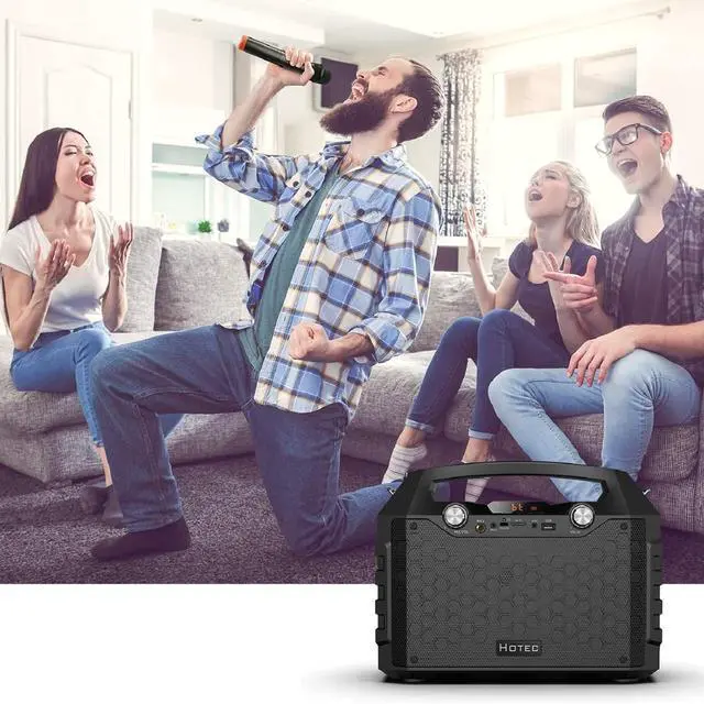Alt view image 6 of 7 - Wireless Bluetooth Portable PA Speaker System, Powerful Bluetooth Karaoke Machine with Dual Wireless Microphones for Karaoke, Wedding, Party, Teaching, Lecture, Church, Outdoor Indoor Activities