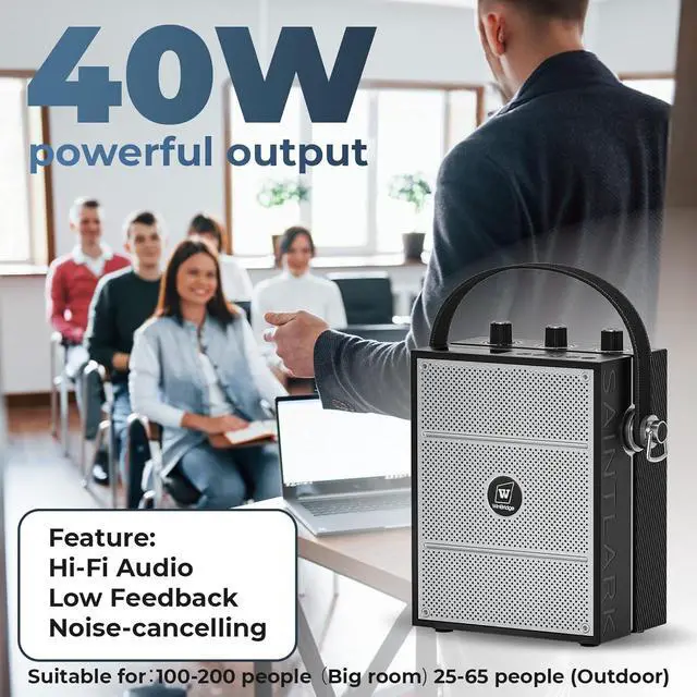 Alt view image 2 of 7 - Voice Amplifier, Portable PA System with Wireless Headset Mic & Speaker, 40W Bluetooth Portable Microphone and Speaker for Teachers, Public Speaking, Events, Hands-Free Megaphone with Strap - S98