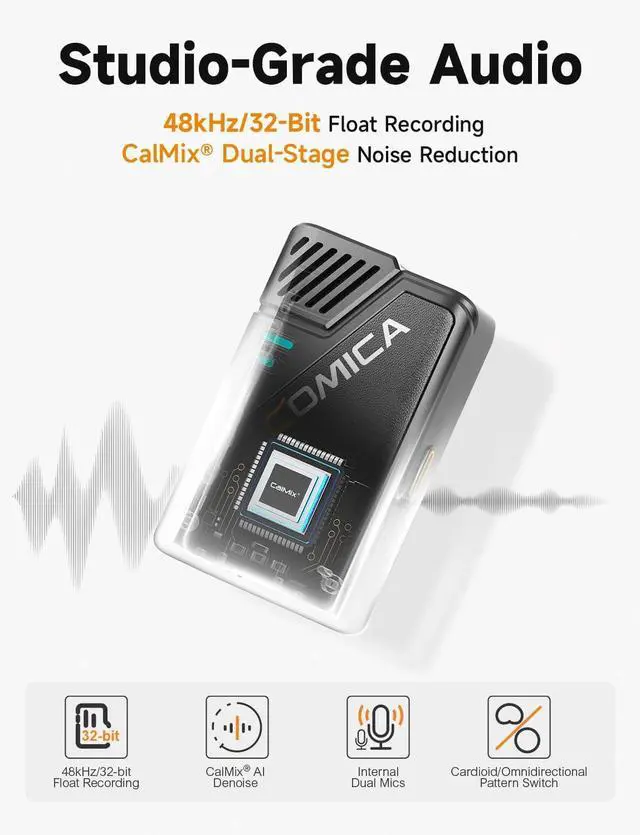 Alt view image 2 of 7 - BooMax Wireless Lavalier Microphone System, 32-Bit Float Mic with 32GB Internal Recording, Touchscreen, Noise Cancellation, Dual Lapel Mics for iPhone, Android, DSLR, Camera, Video, Streaming