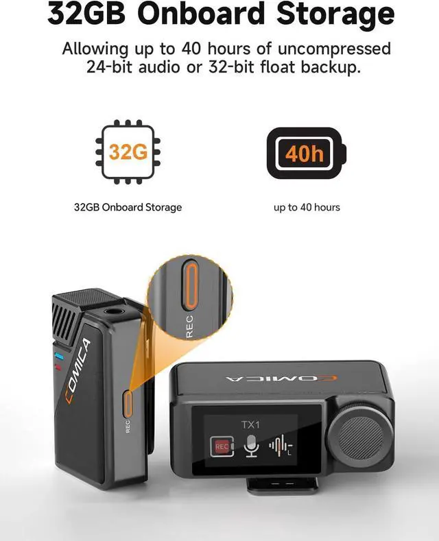 Alt view image 4 of 7 - BooMax Wireless Lavalier Microphone System, 32-Bit Float Mic with 32GB Internal Recording, Touchscreen, Noise Cancellation, Dual Lapel Mics for iPhone, Android, DSLR, Camera, Video, Streaming