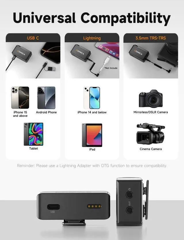 Alt view image 6 of 7 - BooMax Wireless Lavalier Microphone System, 32-Bit Float Mic with 32GB Internal Recording, Touchscreen, Noise Cancellation, Dual Lapel Mics for iPhone, Android, DSLR, Camera, Video, Streaming