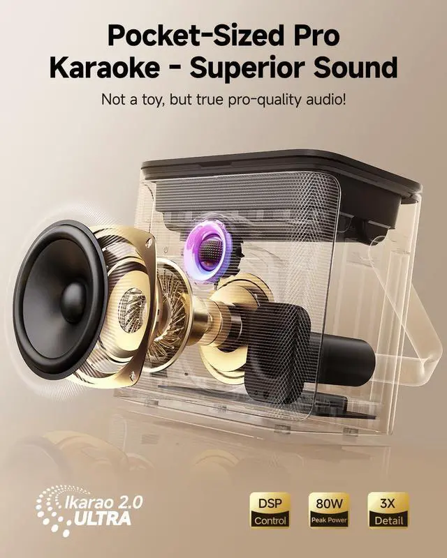 Alt view image 5 of 7 - Karaoke Machine for Adults Kids, with Lyrics Display Screen, WiFi Connect to YouTube & Karaoke App, 2 EQ Autotune Wireless Microphones Portable Karaokes PA System for Home Family Party Camping