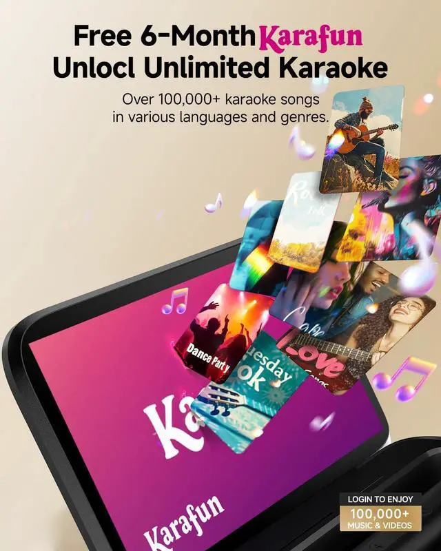 Alt view image 7 of 7 - Karaoke Machine for Adults Kids, with Lyrics Display Screen, WiFi Connect to YouTube & Karaoke App, 2 EQ Autotune Wireless Microphones Portable Karaokes PA System for Home Family Party Camping