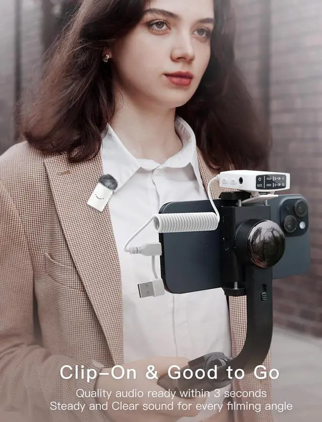 Alt view image 4 of 7 - Wireless Lavalier Microphone System, Lapel Dual Microphones Clip-on for Video Recording, Vlog, Interview, Podcast Mic Kit Compatible for iPhone, Camera, Smartphone, 30H Battery Life-M9 White