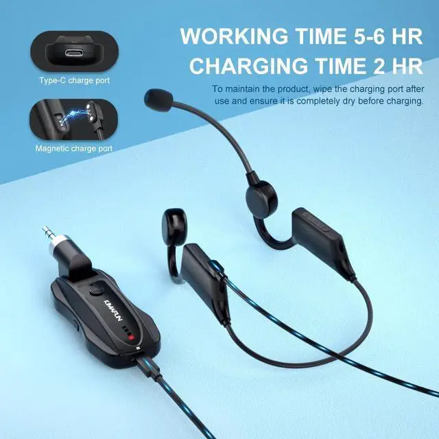 Alt view image 6 of 6 - KIMAFUN 2.4G Fitness Headset Wireless Microphone, IP67 Waterproof Sweatproof Microphone for Water Aerobics, Swimming Coach, Fitness Instructor, Yoga, Spinning, Training, Teaching, Speakers, GWP91