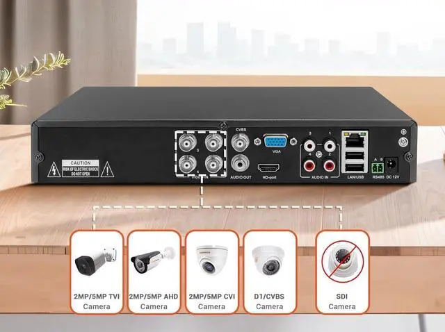 Alt view image 3 of 7 - Super HD 1080P 4 Channel DVR Security Recorder with 2TB Hard Drive, Hybrid 6-in-1 CCTV DVR Recorder Compatible with 2MP and 5MP TVI, AHD, CVI, Analog, RS485 PTZ and IP Cameras