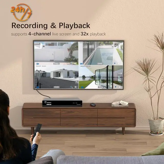 Alt view image 5 of 7 - Super HD 1080P 4 Channel DVR Security Recorder with 2TB Hard Drive, Hybrid 6-in-1 CCTV DVR Recorder Compatible with 2MP and 5MP TVI, AHD, CVI, Analog, RS485 PTZ and IP Cameras