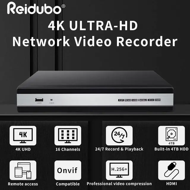 Alt view image 2 of 6 - 4K 16CH NVR(1080p/3MP/4MP/5MP/6MP/8MP) Network Video Recorder-Supports up to 8×8MP @25fps Home Security Camera System(No PoE Ports Included) Pre-Installed 4TB (Up to 6TB) Hard Drive