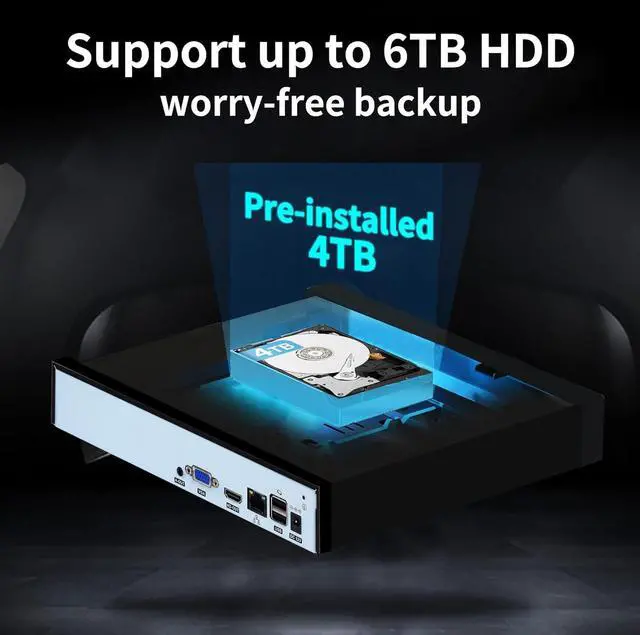 Alt view image 3 of 6 - 4K 16CH NVR(1080p/3MP/4MP/5MP/6MP/8MP) Network Video Recorder-Supports up to 8×8MP @25fps Home Security Camera System(No PoE Ports Included) Pre-Installed 4TB (Up to 6TB) Hard Drive