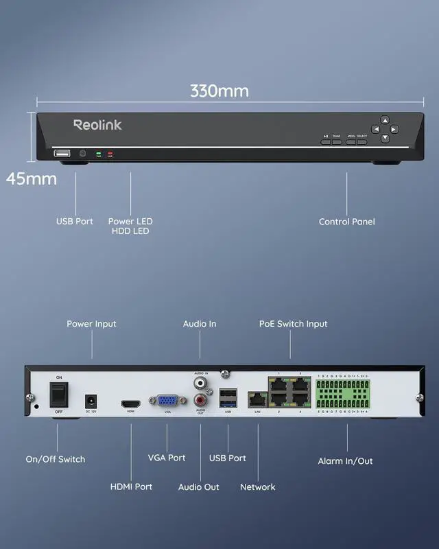 Alt view image 6 of 7 - 36CH Network Video Recorder for Home Security Camera System, Only Work with 16MP/12MP/4K/8MP/5MP/4MP  PoE Security Camera, Integrated O/I Alarm System, No HDD Included, RLN36