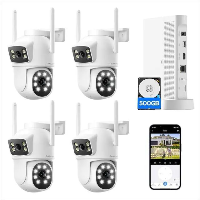 Main image of Security Cameras Wireless Outdoor,  Home Security Camera System with 2K Dual Lens Color Night Vision, Auto Tracking, 2-Way Audio, 500GB HDD, 2.4G/5G WiFi & 10CH Expandable NVR