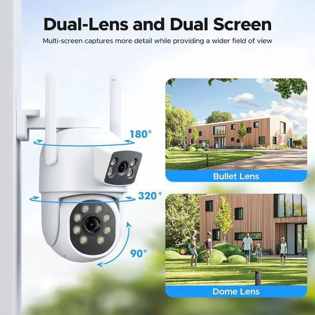 Alt view image 2 of 7 - Security Cameras Wireless Outdoor,  Home Security Camera System with 2K Dual Lens Color Night Vision, Auto Tracking, 2-Way Audio, 500GB HDD, 2.4G/5G WiFi & 10CH Expandable NVR