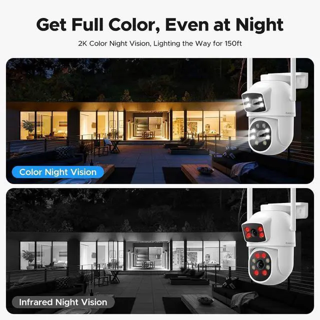 Alt view image 6 of 7 - Security Cameras Wireless Outdoor,  Home Security Camera System with 2K Dual Lens Color Night Vision, Auto Tracking, 2-Way Audio, 500GB HDD, 2.4G/5G WiFi & 10CH Expandable NVR