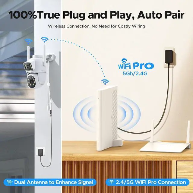 Alt view image 3 of 7 - Security Cameras Wireless Outdoor,  Home Security Camera System with 2K Dual Lens Color Night Vision, Auto Tracking, 2-Way Audio, 500GB HDD, 2.4G/5G WiFi & 10CH Expandable NVR