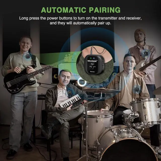 Alt view image 4 of 7 - Wireless in-Ear Monitor System - UHF 500MHz, Low Latency, Auto-Pairing, 1 Beltpack Transmitter & 4 Receivers, 10 Channels, Mono/Stereo Selection, IEM for Live Shows, Studio, Bands (PM-1-4R)