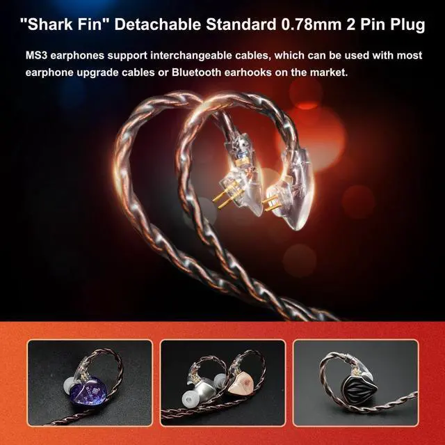 Alt view image 6 of 6 - MS3 in-Ear Monitors, 2BA+1DD Hybrid IEM Wired Earphones, Includes 3 Pneumatic Tuning Filters - Exclusive Adjustable Soundstage for Instruments, Detachable Cable for Audiophile/Musician 4.4 mm