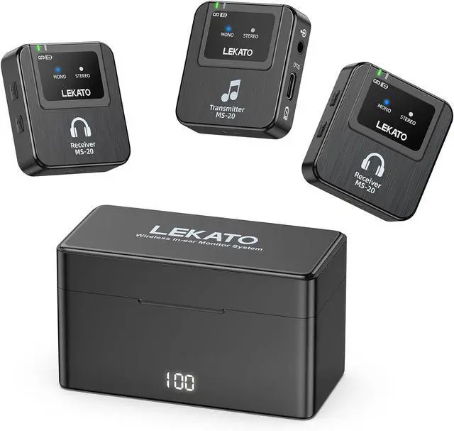 Main image of Wireless in-Ear Monitor MS-20 Charging, 30H Battery Life with Box, 2.4G IEM System 1Transmitter 2 Receivers Auto-Pairing,OTG Support,One to More, in-Ear Monitoring for Studio,Live,Singer,Band