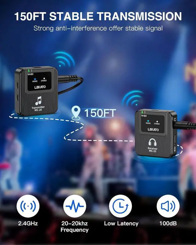Alt view image 2 of 7 - Wireless in-Ear Monitor MS-20 Charging, 30H Battery Life with Box, 2.4G IEM System 1Transmitter 2 Receivers Auto-Pairing,OTG Support,One to More, in-Ear Monitoring for Studio,Live,Singer,Band
