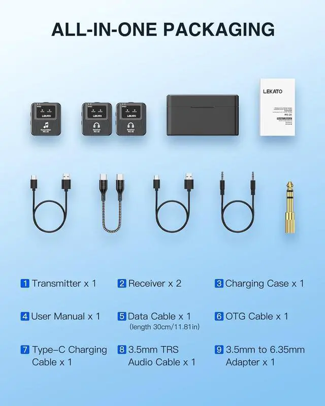 Alt view image 7 of 7 - Wireless in-Ear Monitor MS-20 Charging, 30H Battery Life with Box, 2.4G IEM System 1Transmitter 2 Receivers Auto-Pairing,OTG Support,One to More, in-Ear Monitoring for Studio,Live,Singer,Band