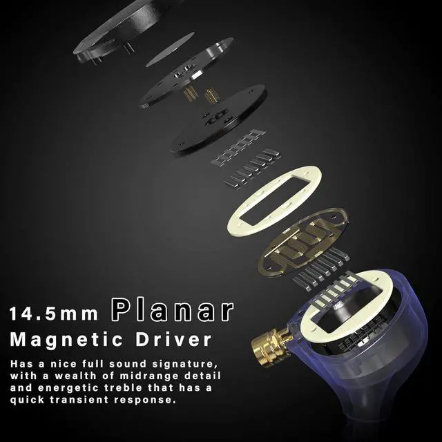 Alt view image 3 of 7 - MTPro in Ear Monitors, 14.5mm Planar HiFi IEM Headphones with CNC Process and 4-Core Litz OCC Single-Crystal Copper Cable for Musicians(Rich Black)