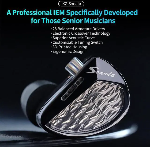 Alt view image 2 of 7 - Sonata 14BA IEMs, in-Ear Monitor Headphone High-Performance Flagship HiFi Earphones with 4 Tuning Switches, Clarity in All Frequency Stereo Sound Comfortable Headphones for Musicians (Normal)