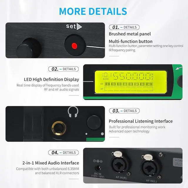 Alt view image 3 of 7 - IEM UHF Wireless in Ear Monitor System 2 Channel 8 Bodypacks Monitoring with in Earphone, 2x40 UHF Frequencies, for Stage, Studio and Church, 330Ft Range (8 Bodypack)