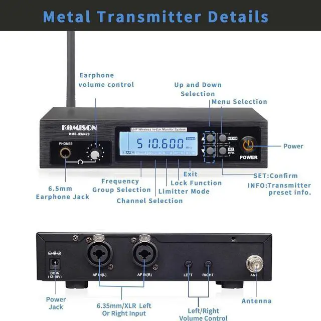 Alt view image 2 of 6 - Mono Wireless in Ear Monitor System, IEM System, UHF Professional IEM System Transmitter and Beltpack Receiver iems for Studio, Guitar, DJ, Live Performance 164Ft (4 bodypacks)