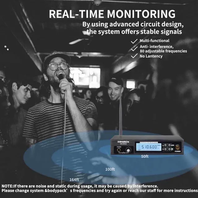 Alt view image 4 of 6 - Mono Wireless in Ear Monitor System, IEM System, UHF Professional IEM System Transmitter and Beltpack Receiver iems for Studio, Guitar, DJ, Live Performance 164Ft (4 bodypacks)
