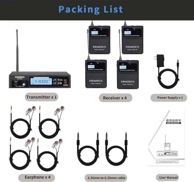 Alt view image 6 of 6 - Mono Wireless in Ear Monitor System, IEM System, UHF Professional IEM System Transmitter and Beltpack Receiver iems for Studio, Guitar, DJ, Live Performance 164Ft (4 bodypacks)