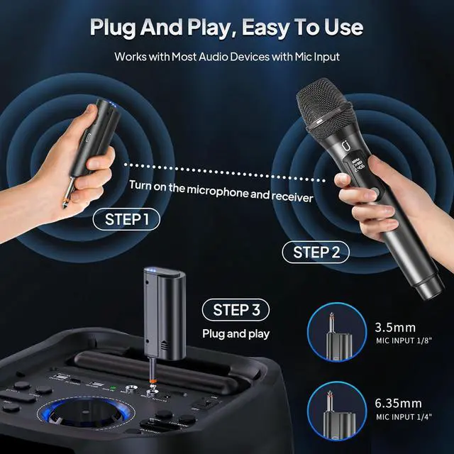 Alt view image 5 of 7 - Wireless Microphones, Two Rechargeable Bluetooth 5.3 Microphones for Karaoke Singing, Rechargeable Dynamic Mic System with Receiver for Church, Party, Meeting, Speech, PA System, Plug and Play