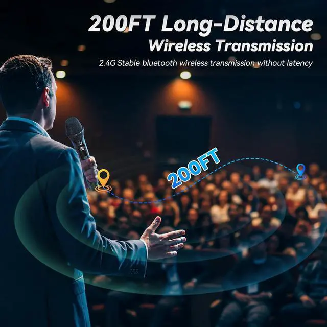 Alt view image 6 of 7 - Wireless Microphones, Two Rechargeable Bluetooth 5.3 Microphones for Karaoke Singing, Rechargeable Dynamic Mic System with Receiver for Church, Party, Meeting, Speech, PA System, Plug and Play