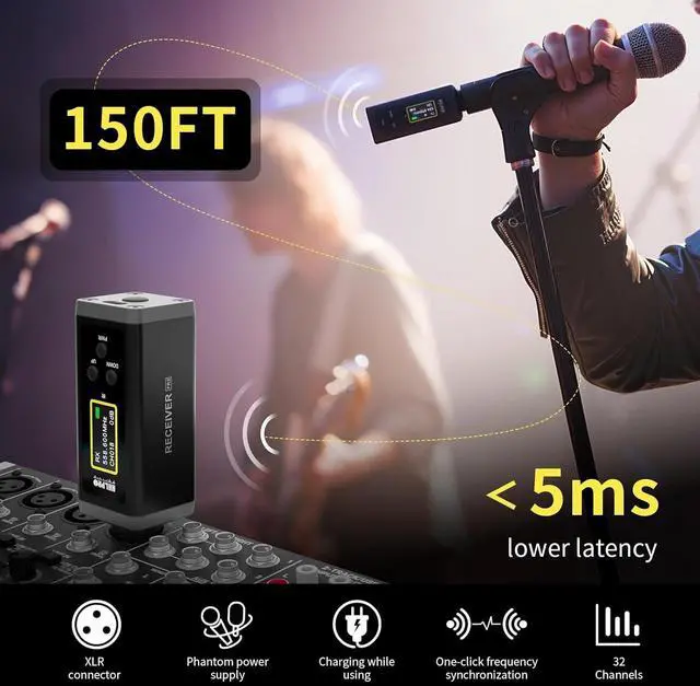 Alt view image 3 of 7 - UHF Wireless XLR Transmitter and Receiver, 150 ft Range, Plug-on Wireless Microphone Adapter for Dynamic & Condenser Mic, Auto Channel Scanning, Compatible with Audio Mixer, PA System, F20