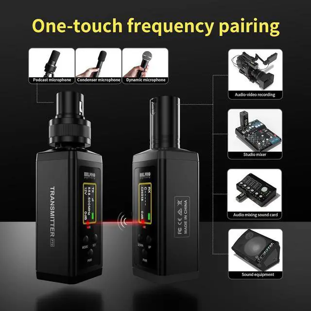 Alt view image 7 of 7 - UHF Wireless XLR Transmitter and Receiver, 150 ft Range, Plug-on Wireless Microphone Adapter for Dynamic & Condenser Mic, Auto Channel Scanning, Compatible with Audio Mixer, PA System, F20