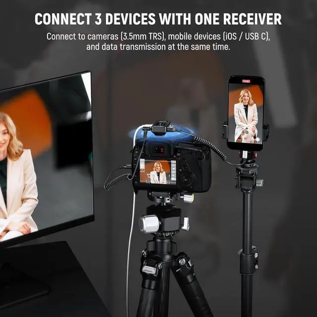 Alt view image 2 of 7 - CM28 PRO Wireless Lavalier Lapel Microphone System with Charging Case 48KHz 16 Bit Uncompressed Audio Noise Canceling 4GB Storage 9Hrs Recording Compatible with iPhone iPad Android Camera PC