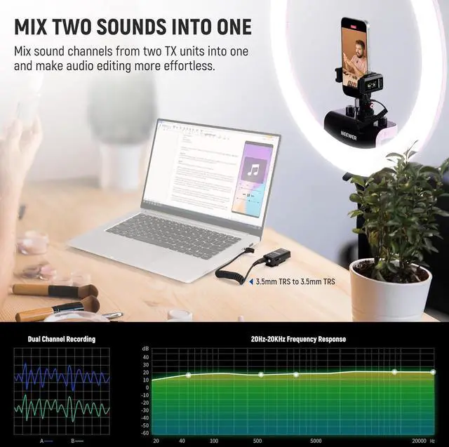 Alt view image 5 of 7 - CM28 PRO Wireless Lavalier Lapel Microphone System with Charging Case 48KHz 16 Bit Uncompressed Audio Noise Canceling 4GB Storage 9Hrs Recording Compatible with iPhone iPad Android Camera PC
